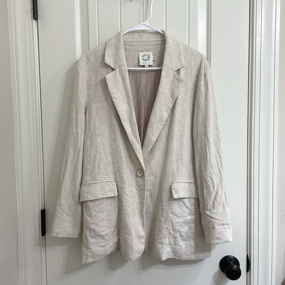 Lili Sidonio Natural Linen Blend Blazer Women’s Sz M Beige Lightweight 1-Button